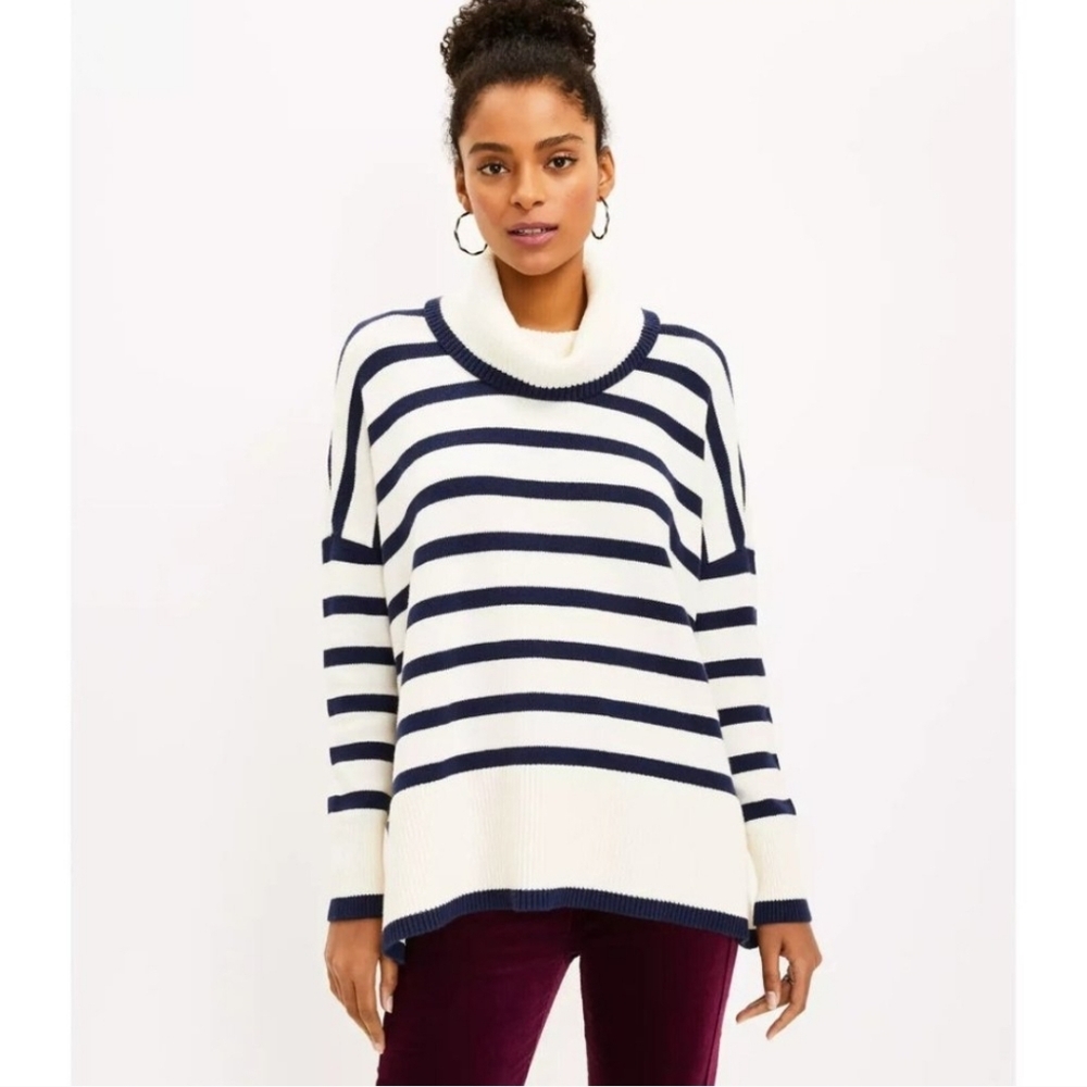 Loft Cozy Striped Turtleneck Oversized Sweater